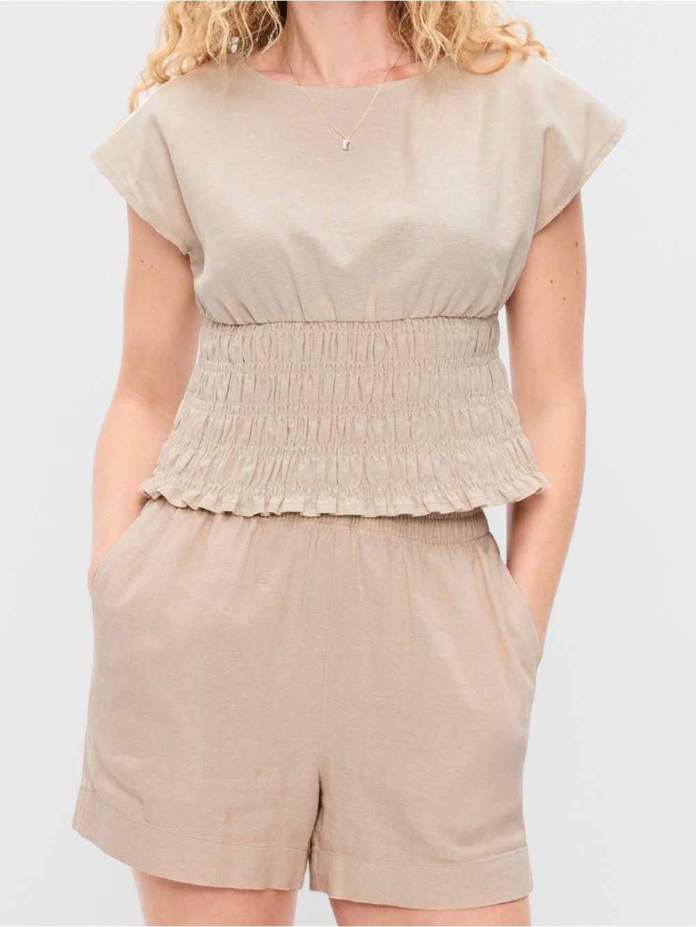 Old Navy Women Linen-Blend Short-Sleeve
Smocked Top (Size: L)